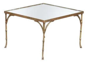 Mid-Century French Gilt Bronze & Faux Bamboo Mirror-Top Side Table, 1950