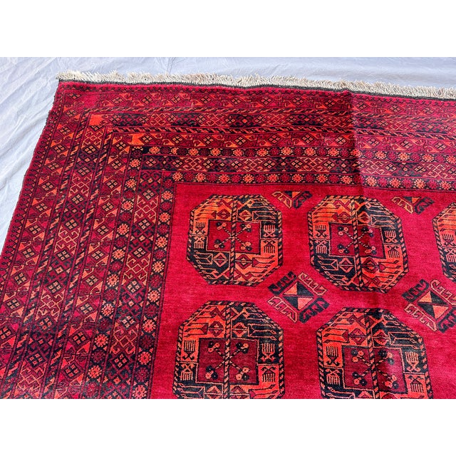 Red Red Turkmen Bokhara Hand-Knotted Wool Rug - 7'1" X 9'8" For Sale - Image 8 of 11
