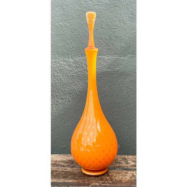 Glass Vintage Murano Tall Orange Glass Decanter For Sale - Image 7 of 12