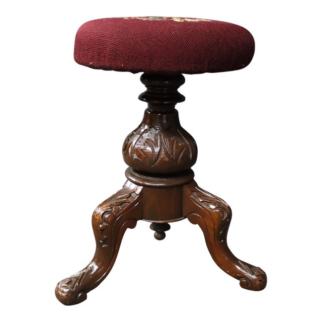 Walnut & Needlepoint Stool For Sale