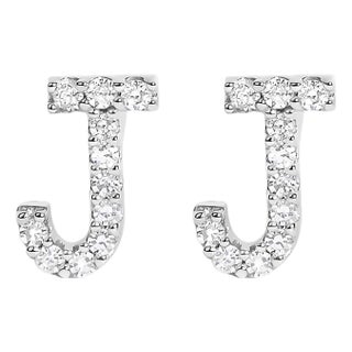10K White Gold 1/10 Cttw Diamond 'J' Initial Stud Earring For Sale