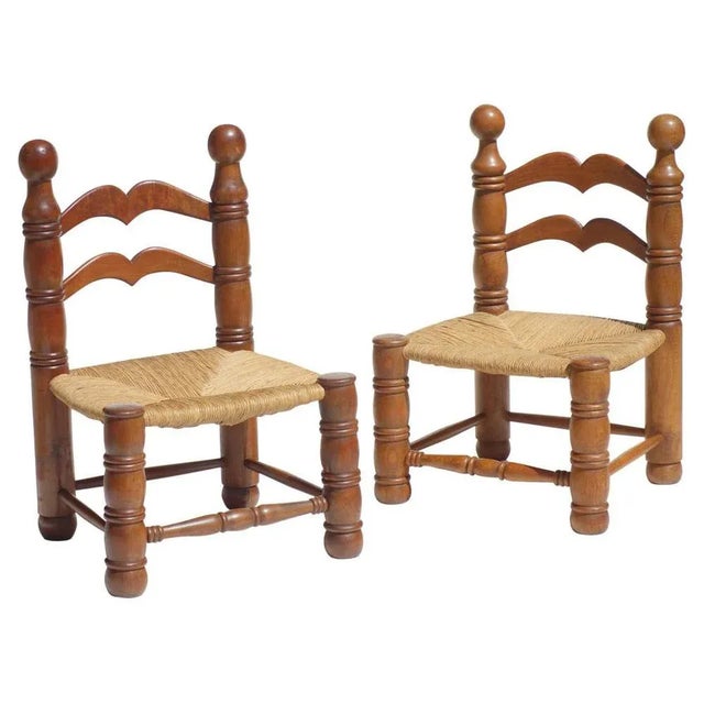 Set of Wicker and Oak Chairs by Charles Dudouyt, 1940s For Sale - Image 13 of 13