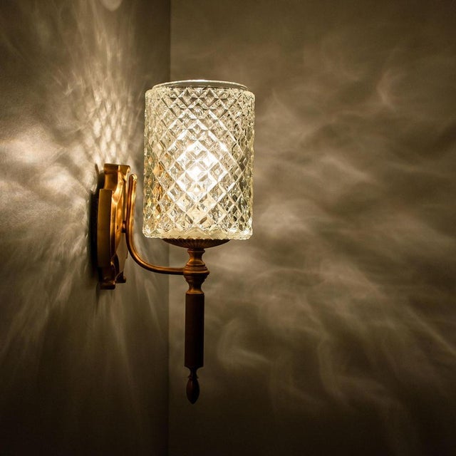 Textured Glass & Brass Wall Light, Germany, 1960s For Sale - Image 15 of 16