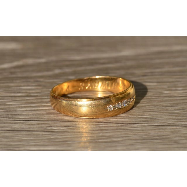 The Runestad: Men's Vintage Engraved Yellow Gold and Diamond Wedding Band For Sale - Image 4 of 7
