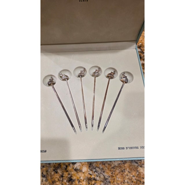 Ercuis Paris Saint Hilaire Silver-Plated Elephant Cocktail Picks - Set of 6 in Box An authentic boxed set of 6 silver-...