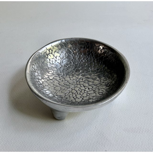 Vintage Mexican Footed Hammered Pewter Bowl For Sale - Image 9 of 14