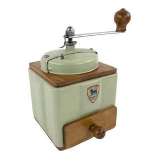 Vintage Peugeot Frères French Coffee Grinder in Sage Green, Mid-20th Century For Sale