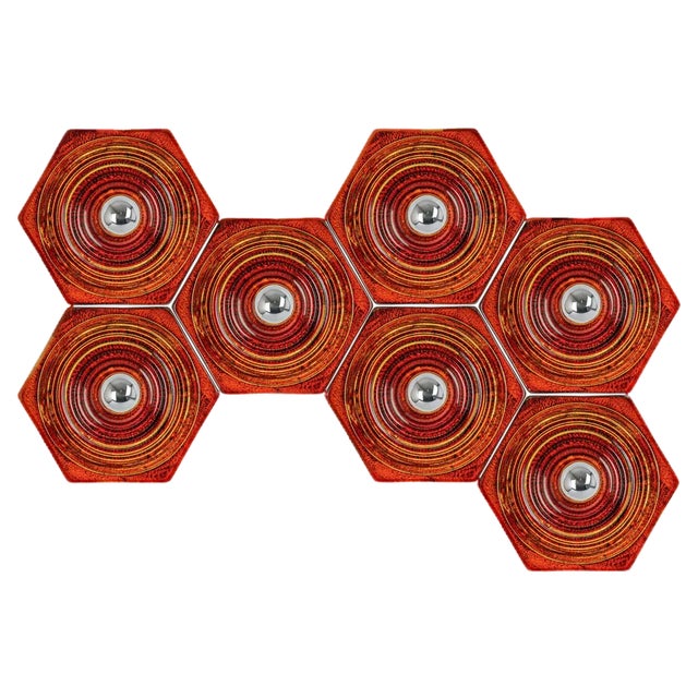 Red and Orange Ceramic Wall Lights, Germany, 1970s For Sale
