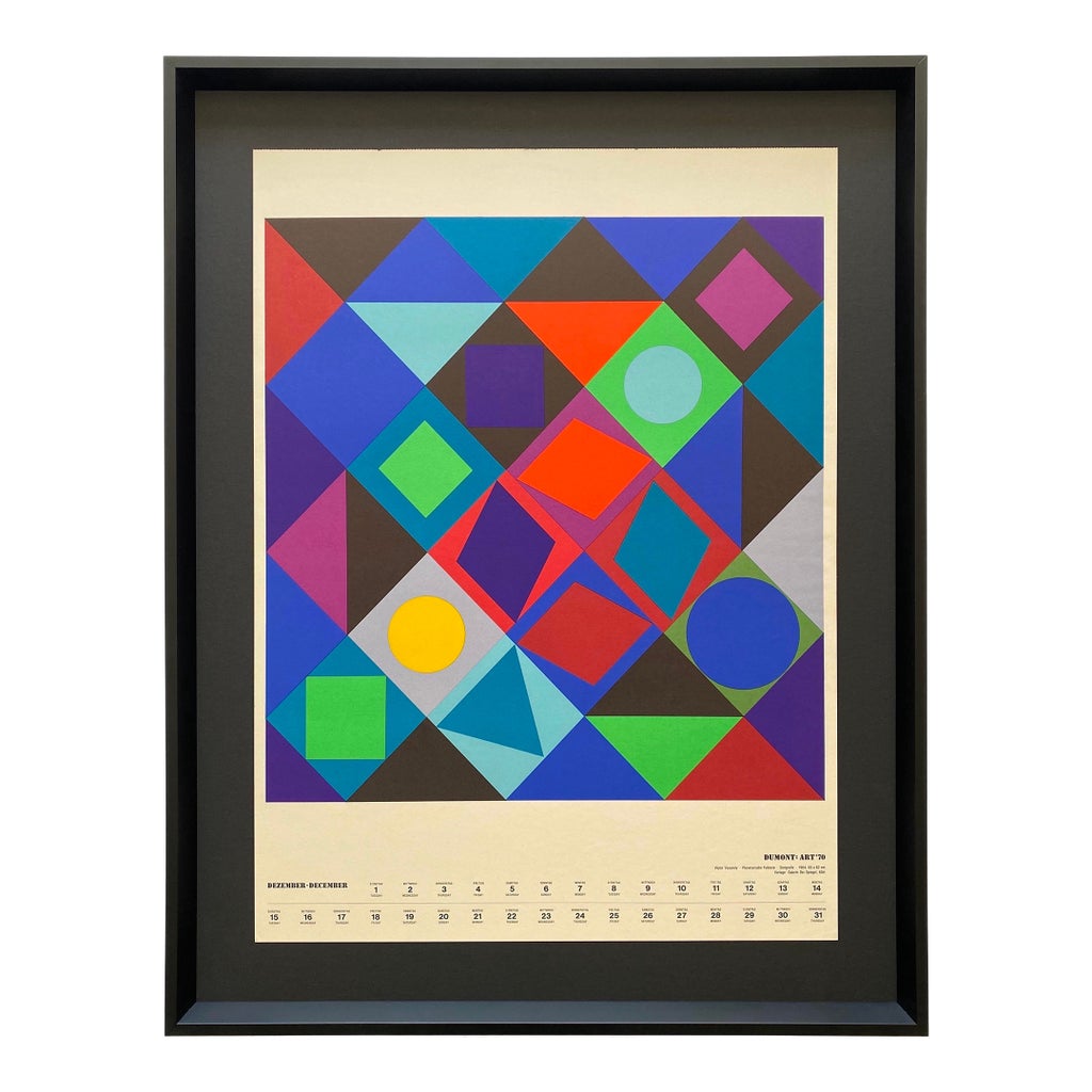 Victor Vasarely Vintage 1970 Mid Century Modern Framed Op Art