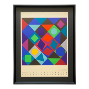 Victor Vasarely Vintage 1970 Mid Century Modern Framed Op Art Serigraph Calendar Print " Planetarische Folklore " 1964