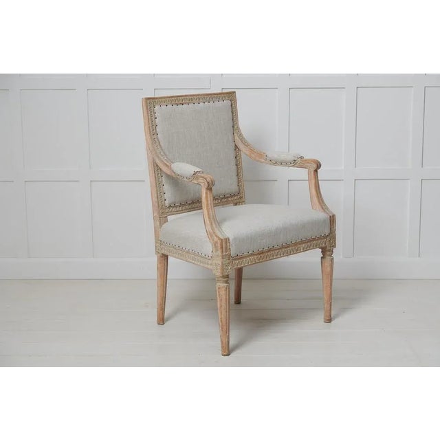 Wood Swedish Gustavian Upholstered Pine Armchair For Sale - Image 7 of 11