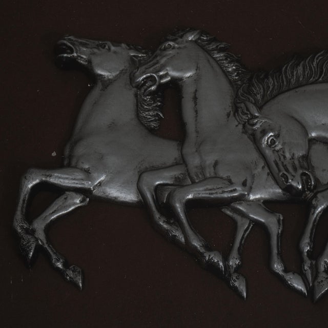 Wood 1960s Wood & Brass Coffee Table With Glass Covered Relief Of Galloping Horses For Sale - Image 7 of 13