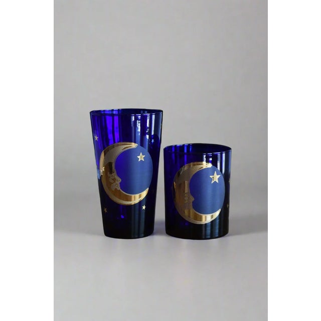 CULVER CELESTIAL MOON GLASSES IN COBALT Era: Mid-Century (1960s) Style: Hollywood Regency OVERVIEW: A striking pair of...