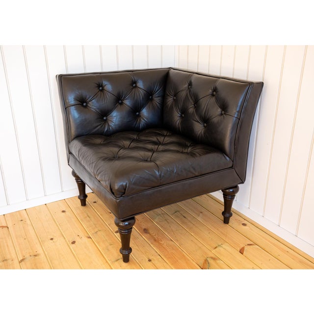 Black Leather Chesterfield Armchair Corner Salon Moschino Haslam Country House Designer, 1990s For Sale - Image 12 of 18