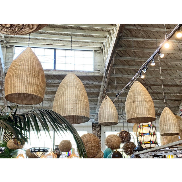 Coastal Organic Modern Raw Wicker Pod Pendant Light Medium For Sale In Los Angeles - Image 6 of 9