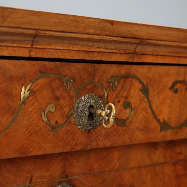 Empire Walnut Chest of Drawers with Brass Inlays For Sale - Image 6 of 12