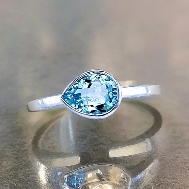 Natural Aquamarine Ring 6.5 14k W Gold 1.37 TCW Certified For Sale - Image 11 of 12