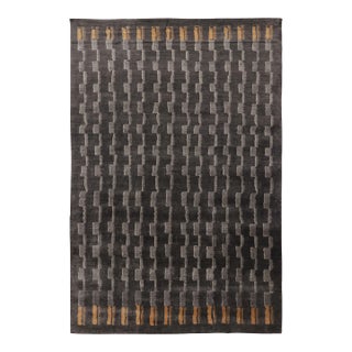 Rug & Kilim's Art Deco Style Rug in Mohair With Black & Gray Geometric Design For Sale