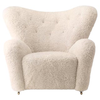 Moonlight Sheepskin the Tired Man Lounge Chair by Lassen For Sale