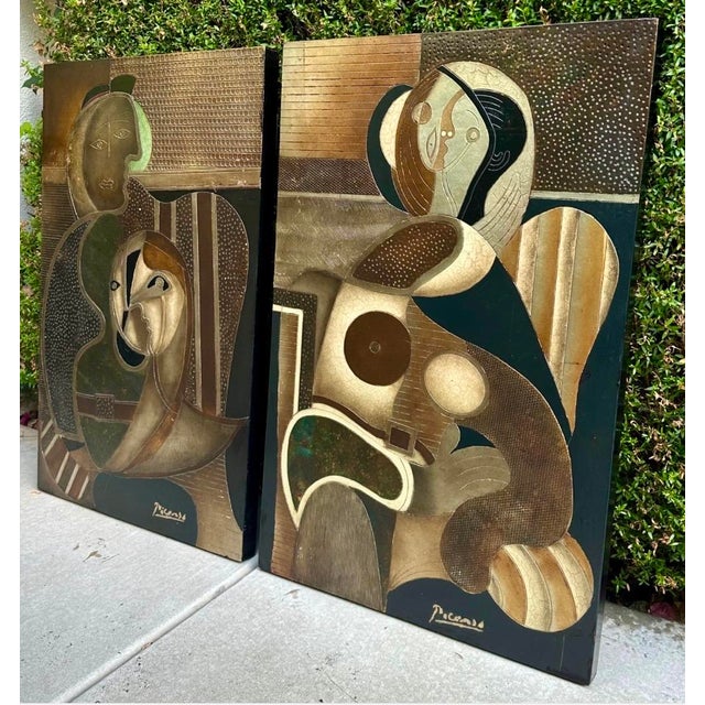 Pair Mid-Century Picasso-Style Carved & Gilded Wood Panels Attributed to Enrico Baj For Sale - Image 12 of 18