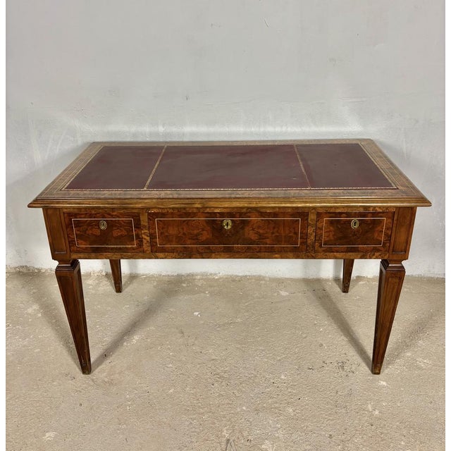 Wood French Louis XVI Style Walnut Writing Desk with Leather Top, 1920 For Sale - Image 7 of 10