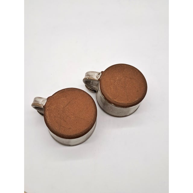 1990s Studio Pottery Face Artisan Mugs With Wabi-Sabi Glaze Signed - a Pair For Sale - Image 11 of 12