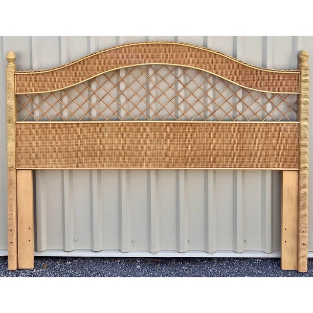 Henry Link for Lexington Wicker Rattan Queen Headboard With Lattice and Braid Detail For Sale In Charleston - Image 6 of 12