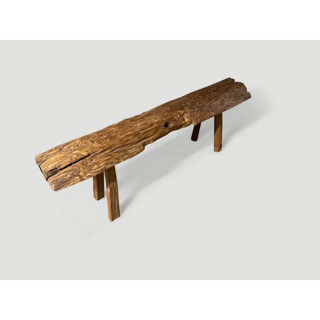 Andrianna Shamaris Teak Wood Log Style Bench For Sale - Image 4 of 5