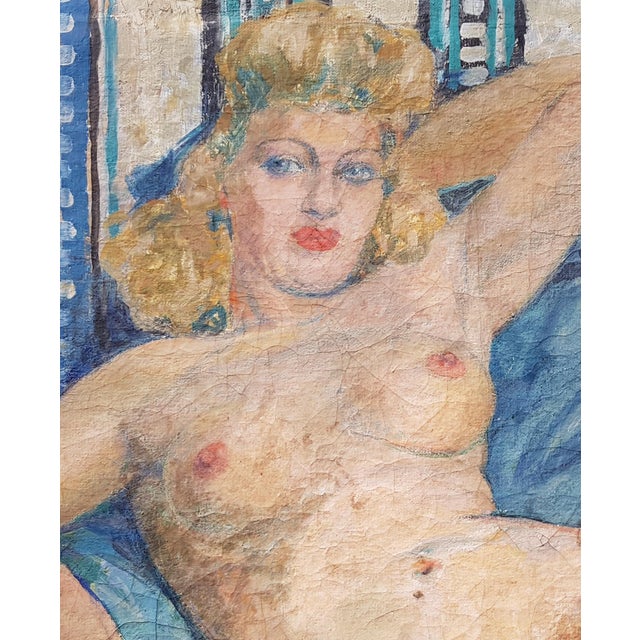 Textile Lantoine Fernand - Reclining Nude Woman - Oil Painting - 1900's For Sale - Image 7 of 11