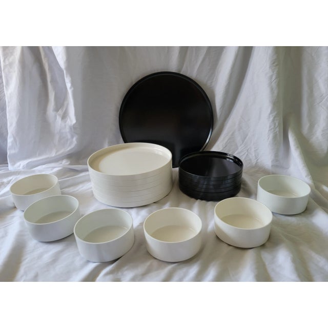 1960s Modernist Massimo Vignelli for Heller Melamine Black and White Dining Set- 19 Pieces For Sale - Image 13 of 13