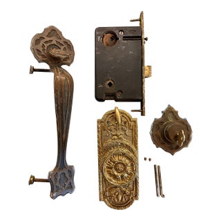Spanish Revival Solid Brass Entry Hardware Set – Penn Spain, Ornate Vintage For Sale