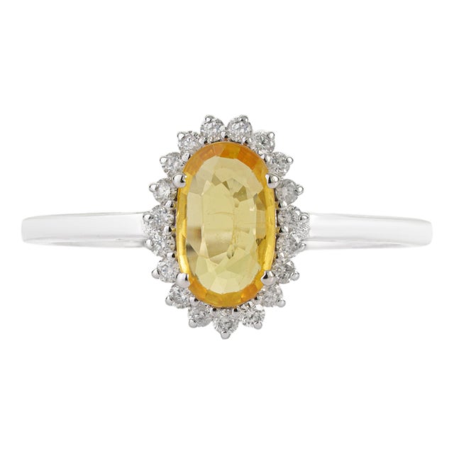 14k Gold Art Deco Natural Yellow Sapphire & Diamond Halo Ring Size 4 For Sale