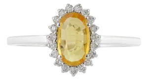 14k Gold Art Deco Natural Yellow Sapphire & Diamond Halo Ring Size 4