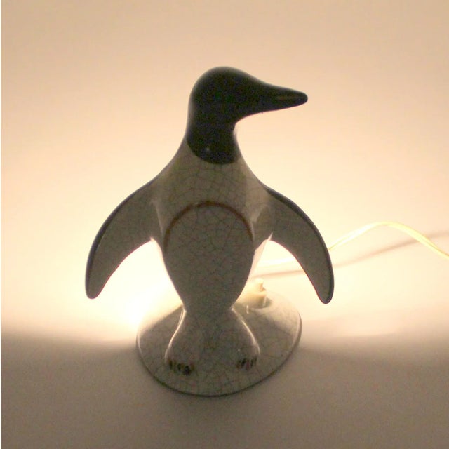 Ceramic Art Deco Crackled Ceramic Penguin-Shaped Table Lamp, 1940s For Sale - Image 7 of 9