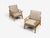 Ficks Reed, American Mid-Century Modern, Lounge Chairs, Bamboo, Cane, Beige Tweed, USA, 1950s Pair of bamboo lounge chairs...