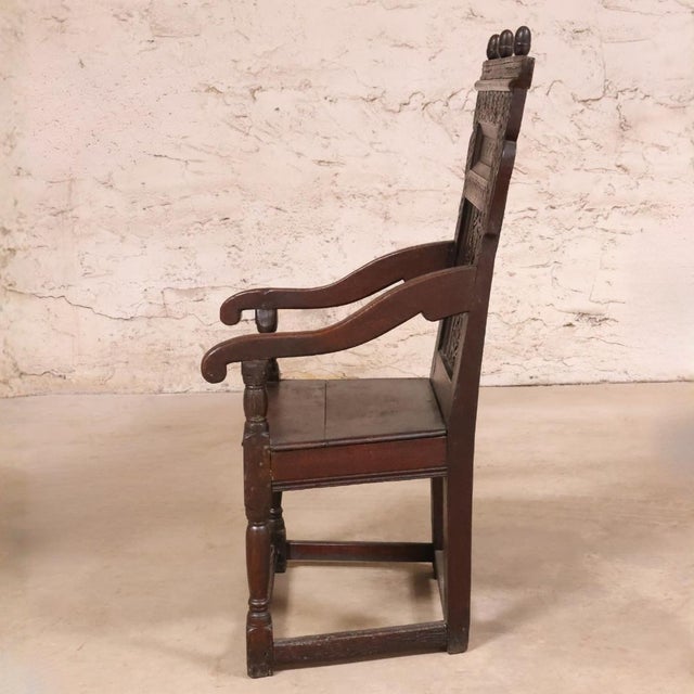 17th Century English Oak Gothic Carved Chair For Sale - Image 4 of 7