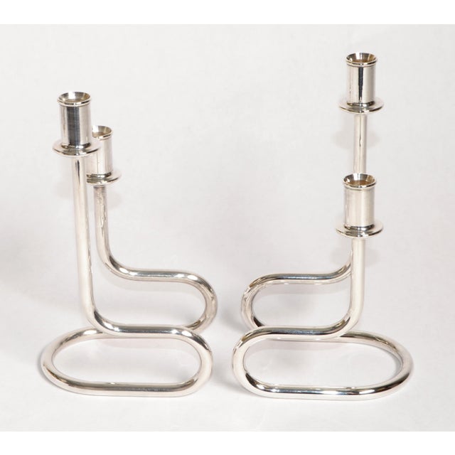 Mid-Century Modern Gorham Maestri 1950s Silver Plated Italian Candle Holders Bauhaus Style, Pair For Sale - Image 3 of 13