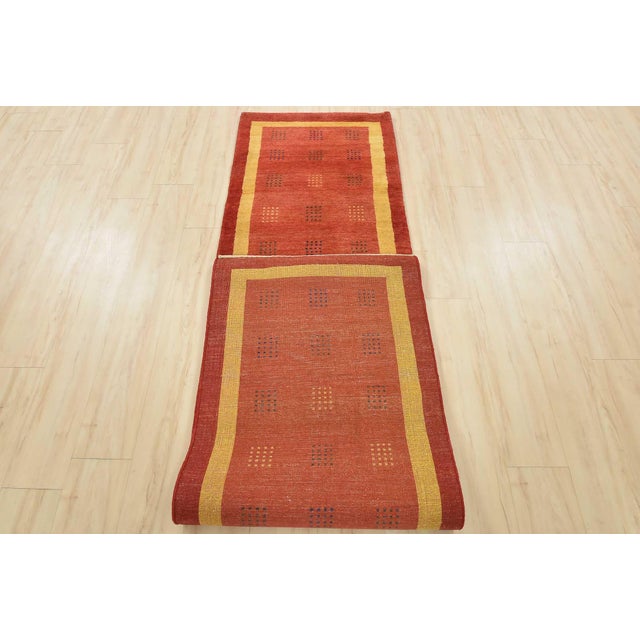 Gabbeh Runner 2'7'' X 9'10'' Red Wool Contemporary Hand-Knotted Rug For Sale - Image 11 of 12