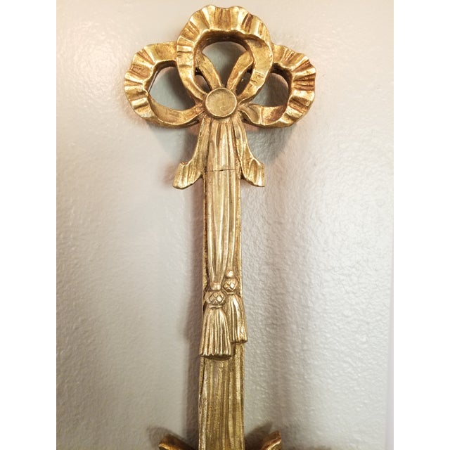 Wood Vintage Pair of Friedman Brothers New York Louis XVI Style Gilt Gesso Wall Sconces For Sale - Image 7 of 18