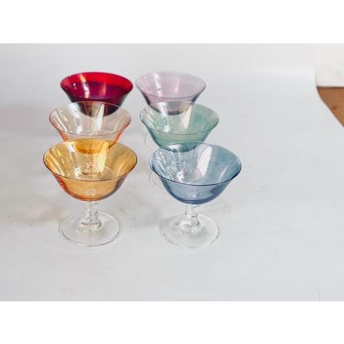 Vintage Chromatic Colored Champagne Glasses, Set of 6 For Sale - Image 13 of 16