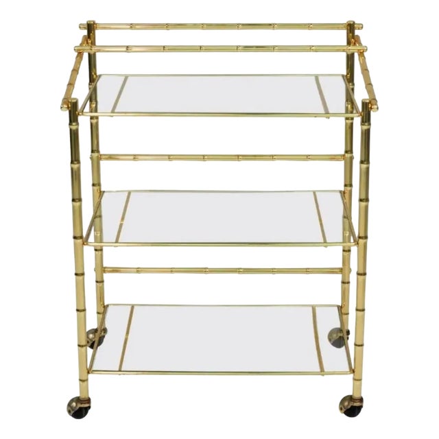 Regency Style Vintage Tiered Brass Bamboo Bar Cart | Chairish