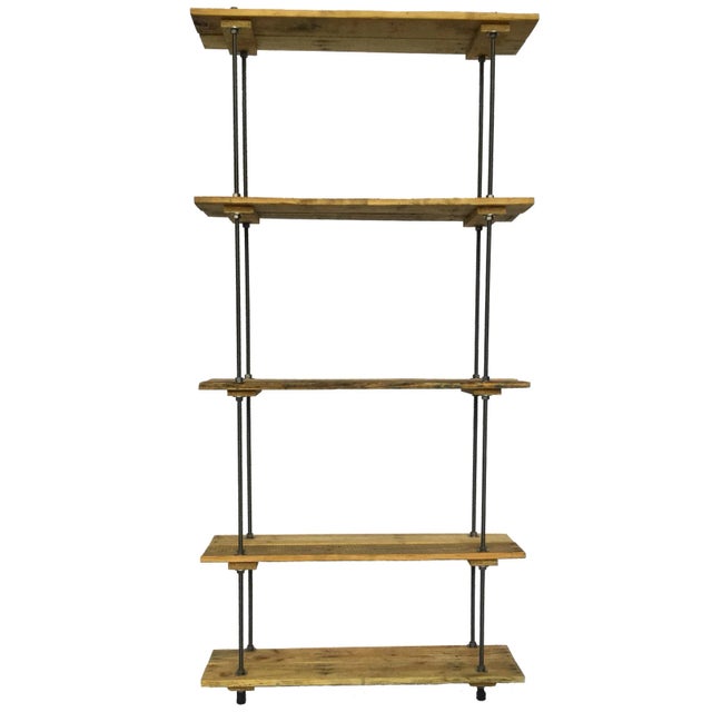 Bauhaus Tall Recycled Wood and Metal Rod Adjustable Bookcase Shelf For Sale - Image 13 of 13