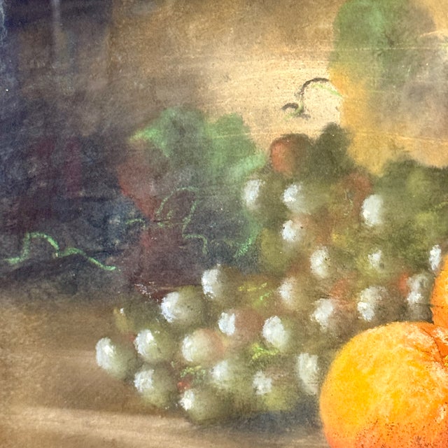 Antique Signed Oil on Board Still Life Painting of Oranges & Grapes; Wood Frame With Carved Details For Sale In New York - Image 6 of 10