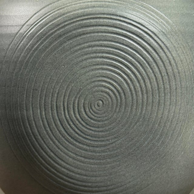Vintage Japanese Minimalist Postmodernist Etched Grey-Blue Vase, Signed For Sale In Philadelphia - Image 6 of 7
