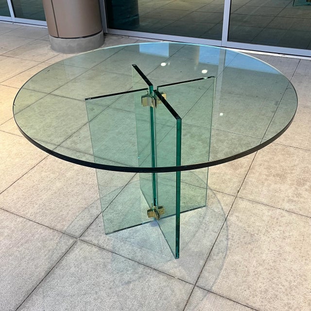 Metal Mid-Century Modern Glass Pedestal Base Dining Table Manner of Leon Rosen for Pace Collection For Sale - Image 7 of 13