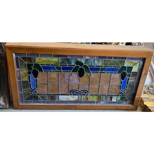 American Victorian Stained Glass in Light Box, Grape Motif For Sale - Image 4 of 15