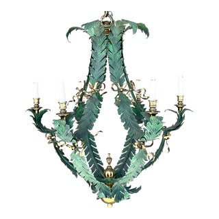 Vintage Regency Verdigris Laurel Chandelier For Sale