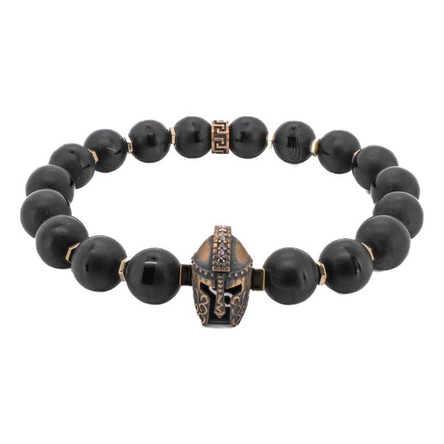Black Onyx Stone Gladiator Charm Beaded Bracelet For Sale