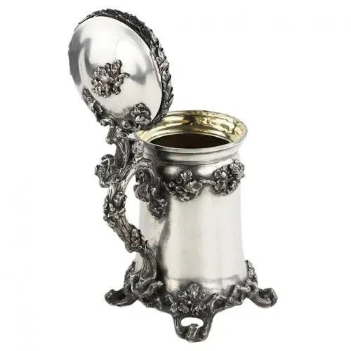 German Silver Beer Cup with Oak Branch Pattern For Sale - Image 5 of 10