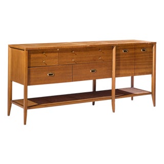 John Keal for Brown Saltman Style Mid Century Mahogany and Cane Console Credenza For Sale